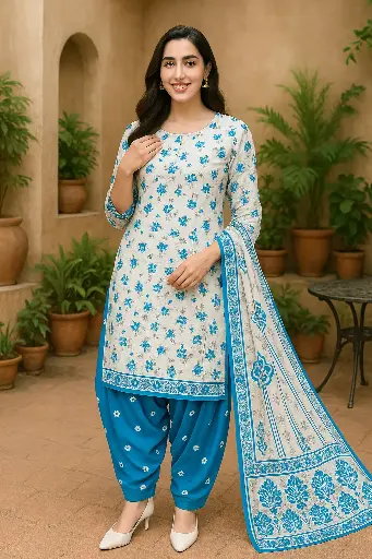 Premium Blue Cotton Patiala Kurti for Women - Soft, Elegant, Perfect Daily Wear