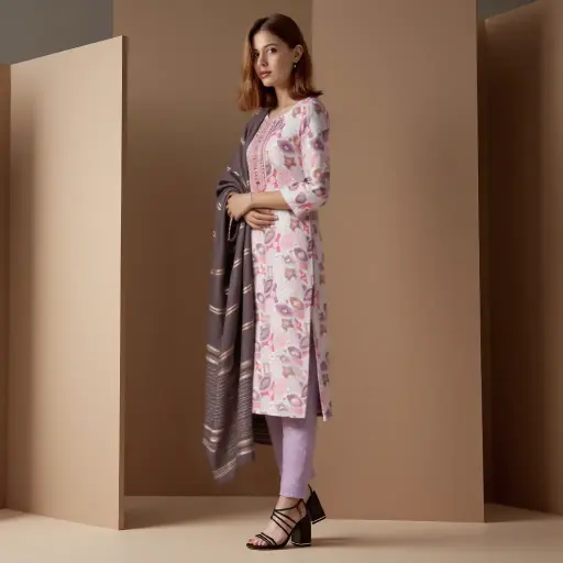 Stylish Floral Print Rayon Kurti Pant Dupatta Set for Women